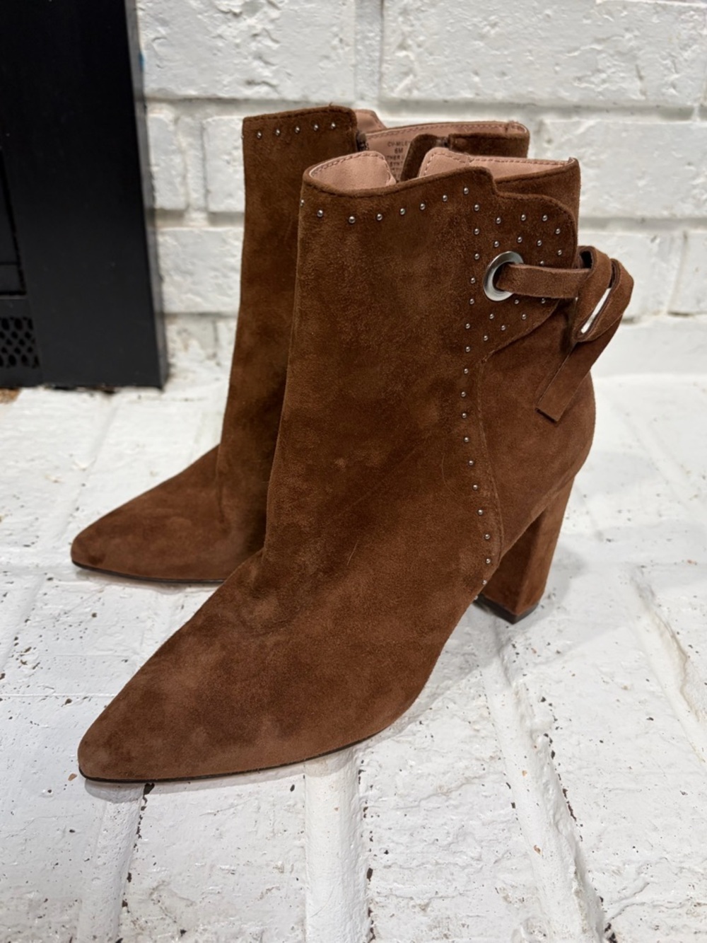 Chelsea & Violet Suede Ankle Boots with Bow Accent - Brown